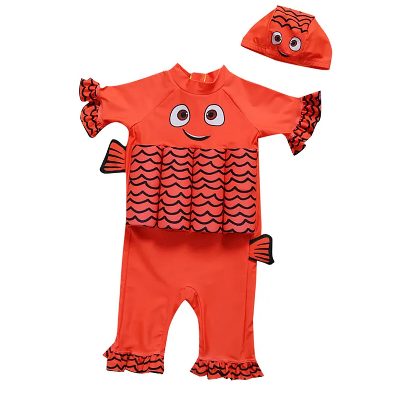 Детский Поплавковый костюм для маленьких мальчиков и девочек, регулируемый плавучий купальник с героями мультфильмов, шапочка, пляжный купальный костюм, купальный костюм, новое поступление - Цвет: Red