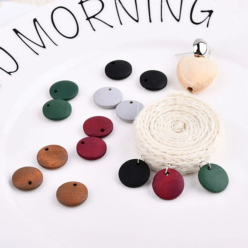 

Handmade DIY minimalist earrings earring material package Korea retro geometric wooden small round jewelry accessories