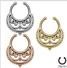 

2015 Belly Button Rings 6 Pcs Fake Nose Ring Cheater Clip On Septum For Clicker Non Piercing Hoop Tribal Swirls Body Jewelry