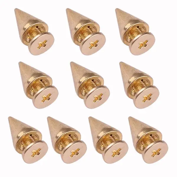 

Cheap+49%off 10pcs/lot trendy 10mm golden spots cone screw metal studs rivet bullet spikes ES2188