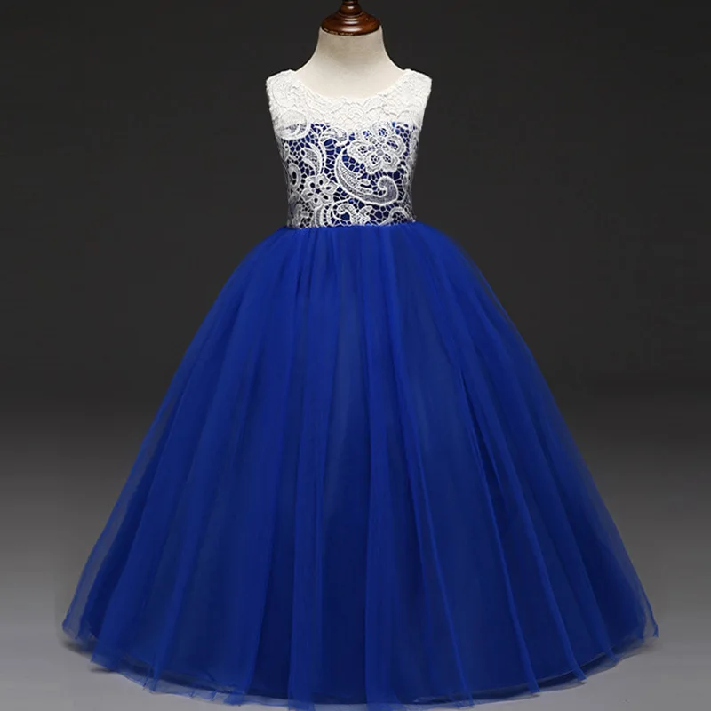 

2018 Years Kids Dress for Girls Wedding Tulle Lace Long Girl Dress Elegant Princess Party Pageant Formal Gown for Teen Children
