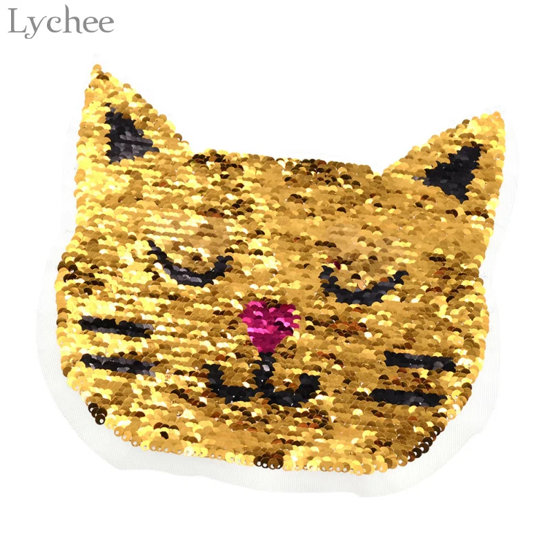 

Lychee 1pc Cat Reversible Change Color Sequins Patches DIY Sew On Patches For Clothes Applique Clothing Decoration