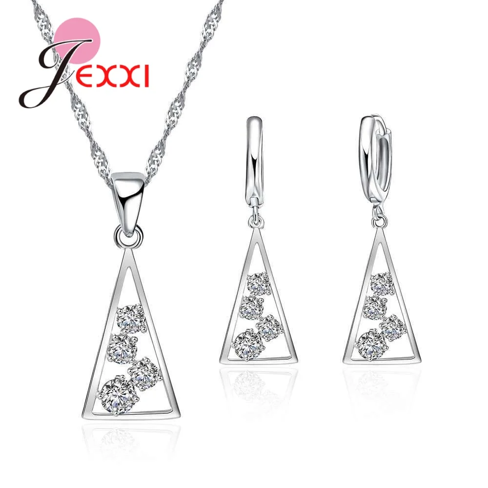 

JEXXI Brand 925 Sterling Silver Wedding Traingle Jewelry Sets For Women Accessory Fine Austrian Crystal Engagement Set Bijoux