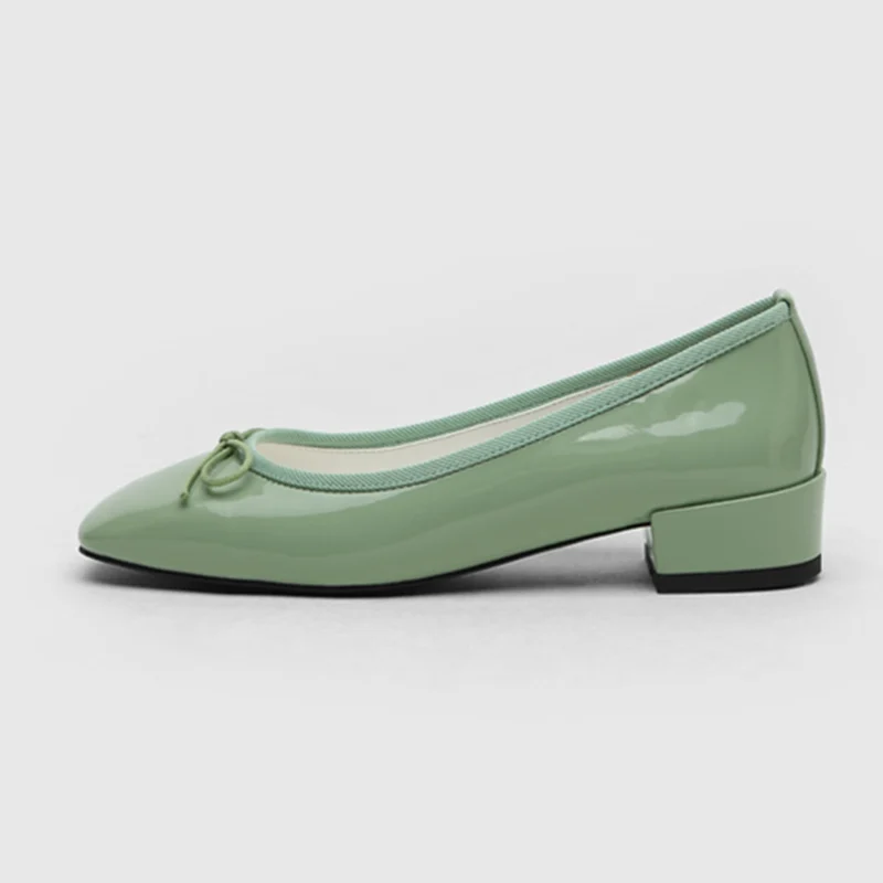 Meifeini/Женская обувь на толстой подошве с квадратным носком; Новинка года; Корейская версия; удобная модная женская обувь для работы с красным бантом - Цвет: Светло-зеленый