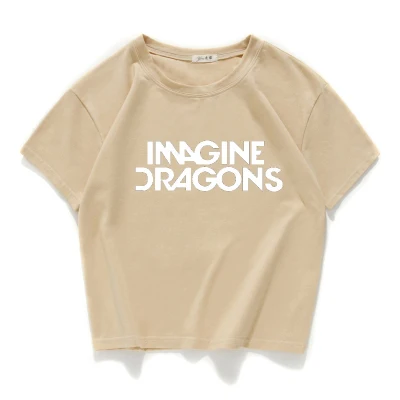 Рок-Группа imagine dragon Летняя женская футболка с круглым вырезом хипстерская хлопковая короткая футболка женский Свободный укороченный топ уличная одежда женская одежда - Цвет: W193 khaki