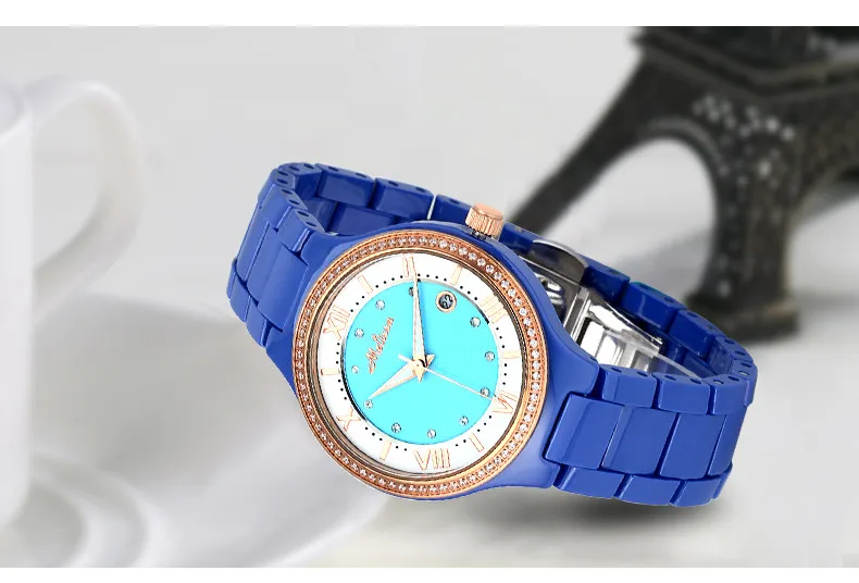 Элегантные модные деловые женские наручные часы с браслетом, настоящие керамические часы, кварцевые часы с календарем, Relogio Montre Femme F8148