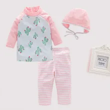 Прямая поставка; купальный костюм для маленьких девочек; одежда для купания С КАКТУСОМ для маленьких детей; шляпа+ топ+ штаны в полоску; пляжная одежда для спа; Новинка года