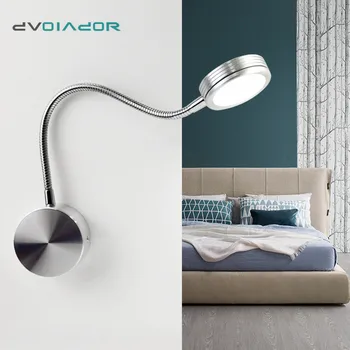 

Flexible LED Wall lamp Knob Switch 5W Modern Bedroom Bedside Lamp 360 Degree Angle Adjustable wall light Black Reading light