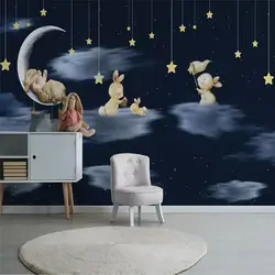 Профессионально Производство росписи обоев мультфильм кролик небо ночь детская комната фоне стены ткань утолщение