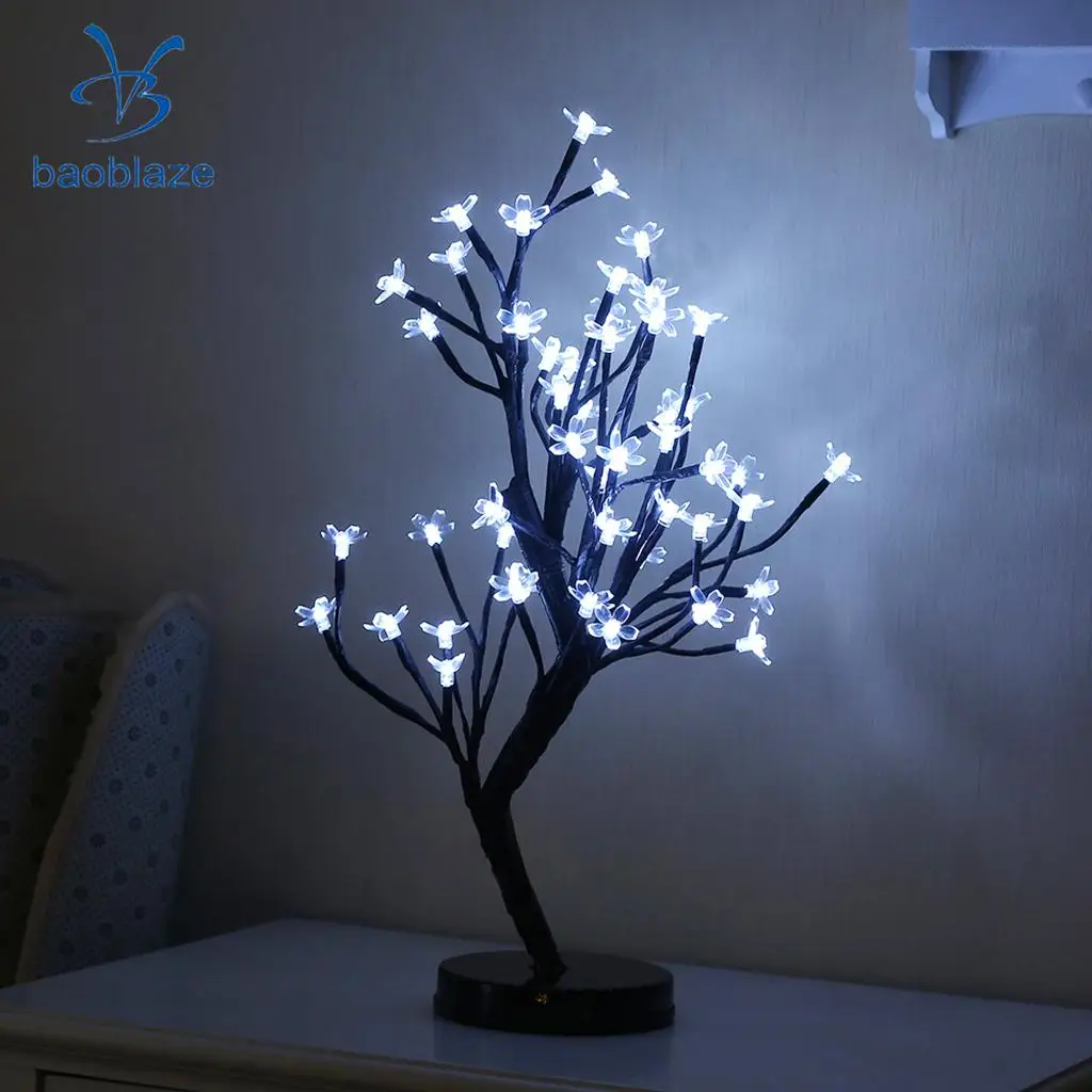 2Pcs Battery Powered 48-led Cherry Plum Blossom Flower Tree Lamp Ambient Light Happy Valentine Fairy Light White