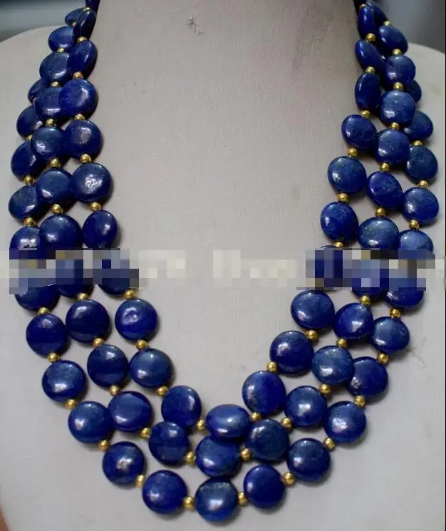 

New Natural 10mm coin blue lapis lazuli bead necklace 20-24icnh