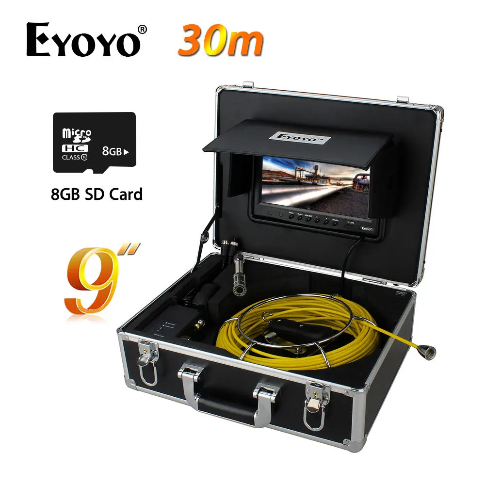 

Eyoyo 23MM Industrial Pipeline 30M Endoscope 23mm Snake Sewer Video Camera Pipe Drain Inspection System 9" LCD Display 1000TVL
