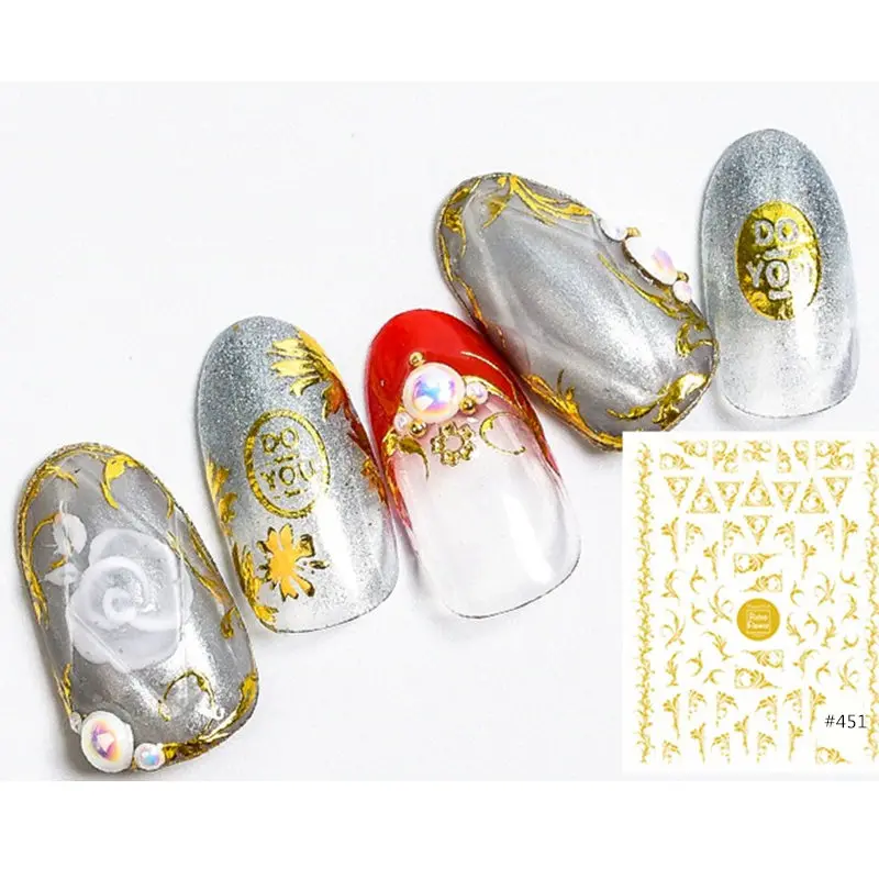 1 лист Золотой Лозы стикеры 3D на ногти Nail Art Переводные лозы дизайн ногтей японский стикер для ногтей тату Мода наклейки для ногтей - Цвет: 451