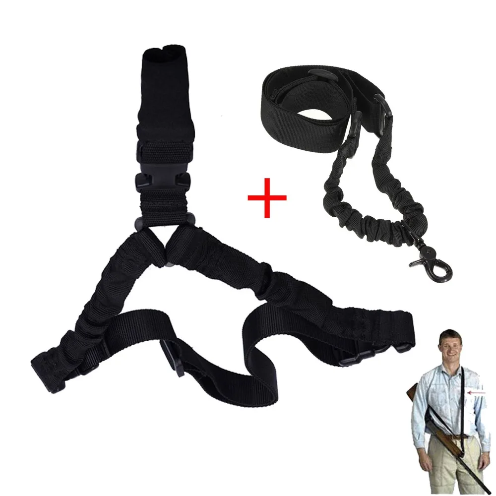 Tactical Single Point 1 2 Point Rifle Gun Sling Adjustable Bungee Strap Black 