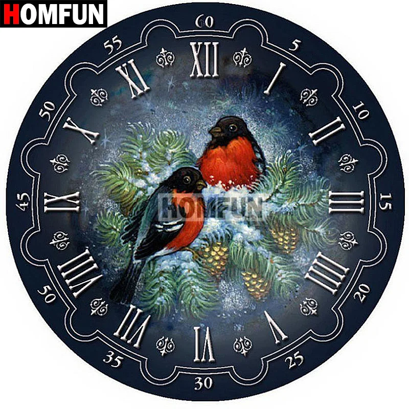 

HOMFUN Full Square/Round Drill 5D DIY Diamond Painting "Bird wall clock" 3D Embroidery Cross Stitch 5D Home Decor A07331