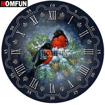 

HOMFUN Full Square/Round Drill 5D DIY Diamond Painting "Bird wall clock" 3D Embroidery Cross Stitch 5D Home Decor A07331