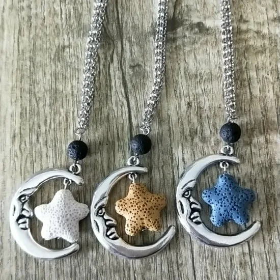 

Colorful Starfish Lava Stone Moon Necklace Diy Volcano Stone Aromatherapy Essential Oil Diffuser Necklace For Women Jewelry