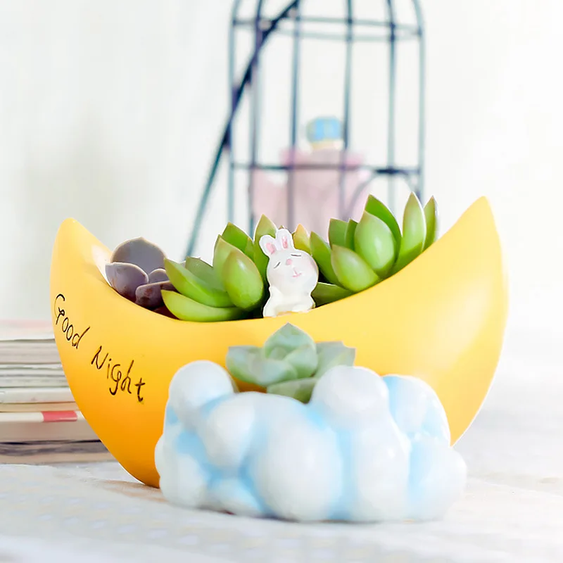

1pc New Arrival Cartoon Moon Flower Pot Desktop Flowerpot Succulent Plant Pot Fairy Garden Bonsai Planter Home Garden Decor