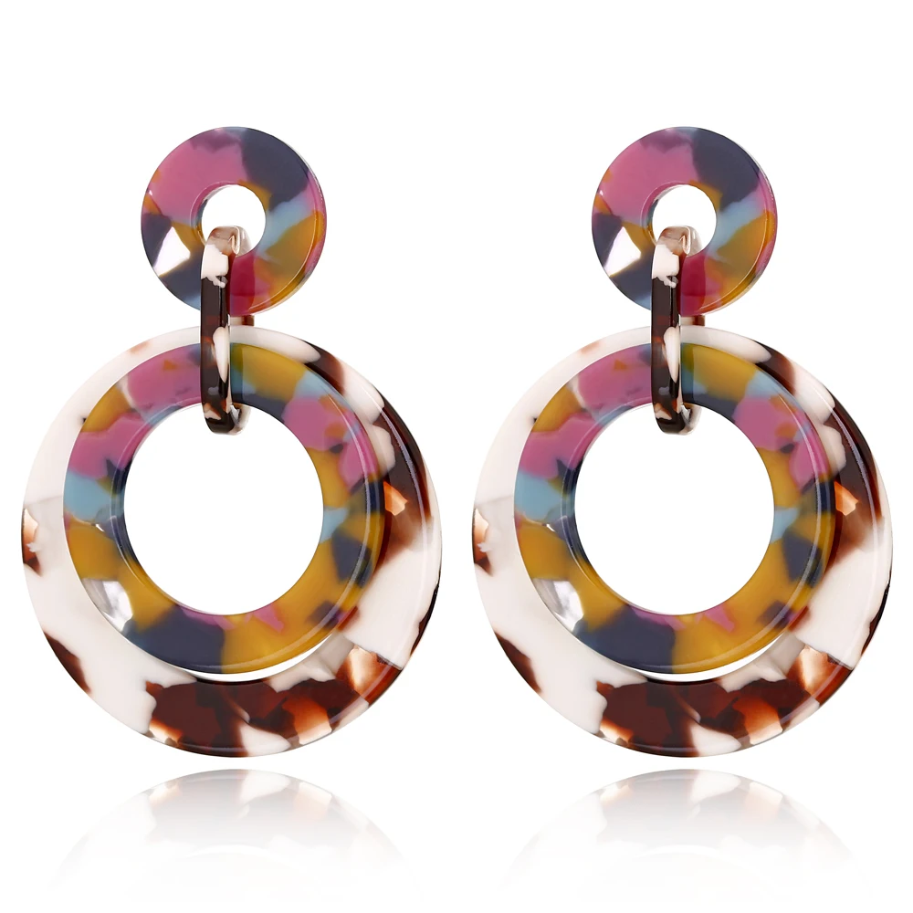 

YAOLOGE Hot Shelling Big Round Colorful Granite Acetic Acid Drop Earrings Acrylic Geometric Circle Winter Clothing Accessories