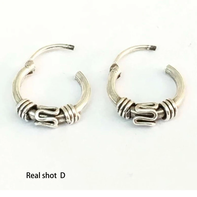 Тайские серебряные ретро маленькие серьги-кольца с бусинами спиральные катушки для женщин и мужчин 925 пробы серебряные круглые серьги
