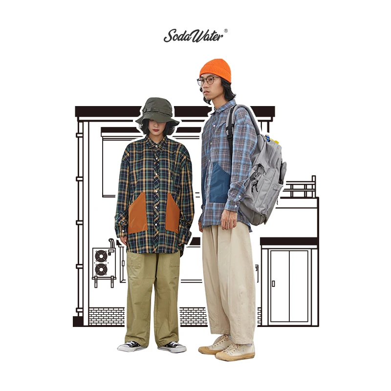 

SODAWATER Men Patchwork Shirts Tops Hip Hop Oversize Plaid Shirt For Male 2019 Autumn Casual Long Sleeve Shirt Men Clothes 9294W