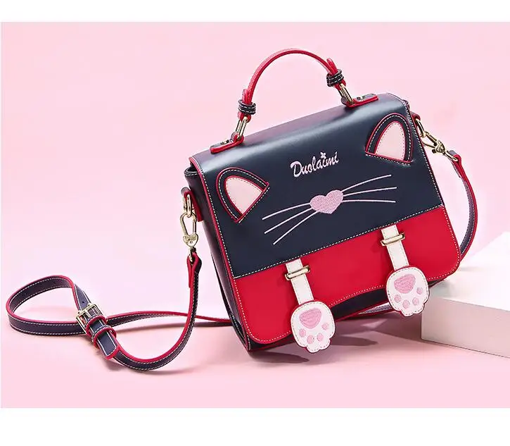 DuoLaiMi Новая модная сумка для девочек с кошкой и животными, расшитая блестками, Лоскутная, панельная, мультяшная, искусственная кожа, на одно плечо, милый чехол, женская сумка - Цвет: Blue Big Bag