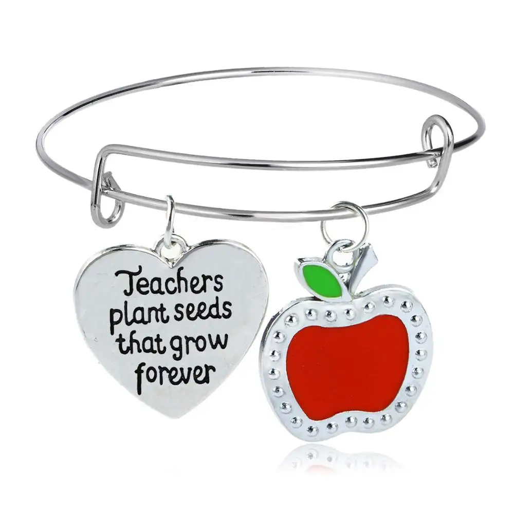 Модное женское и мужское яблоко сердце для учителя день матери День отца подарки Шарм для браслетов и брелоков мама папа мама Семейный Браслет ювелирные изделия - Окраска металла: Bangle Teachers