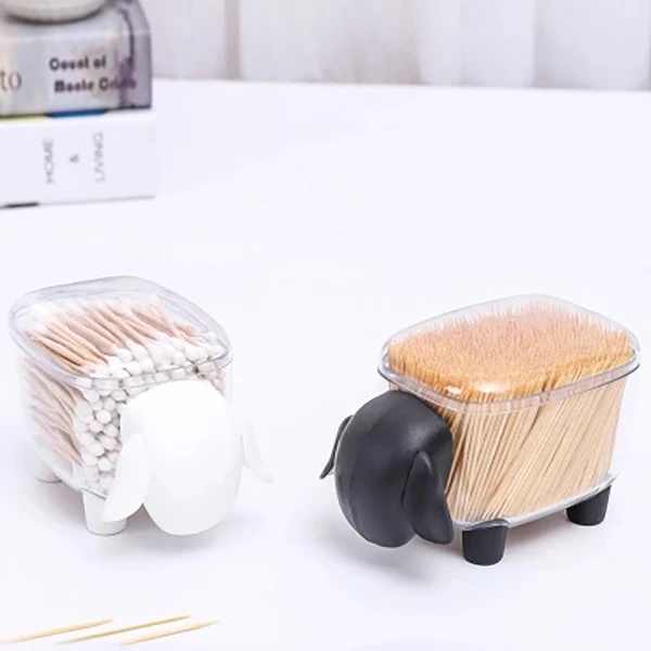 Lovely Sheep-Shaped Plastic Toothpick Storage Boxs Cotton Swab Box Dust Toothpick Box Living Room Kitchen Accessories