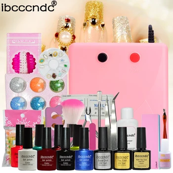 

Nail Set 36w UV Lamp Dryer With 8pcs Nail Gel Polish Soak Off Manicure Products Gel Matt Top Base Coat Kit For Nail Art Tools