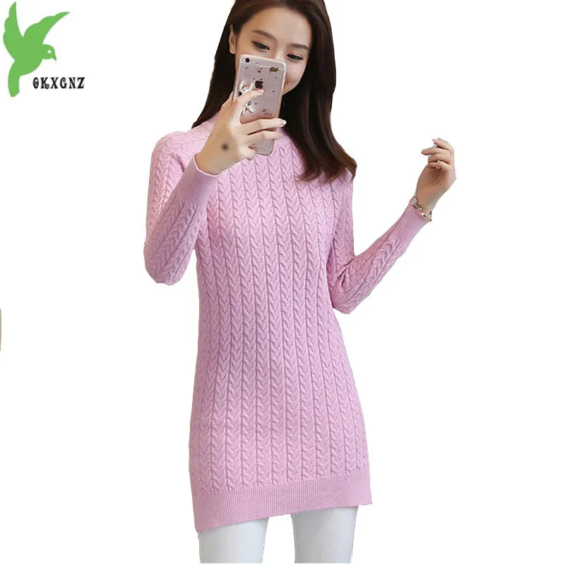 Women Sweater Pullover Basic Rib Knitted Cotton Tops Solid Crew Neck Essential Jumper Long Sleeve Sweaters Split-fork bag Hip | Женская