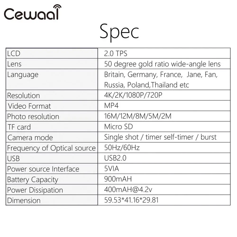 Cewaal Ultra HD 1080 P Спортивная камера с двойным экраном 150 широкоугольный объектив видеокамера для плавания wifi Портативный