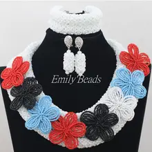 Африканский бисер комплект ювелирных изделий белый нигерийский Свадебный индийский свадебные ожерелья набор хрустальных бусин комплект ювелирных изделий AIJ364