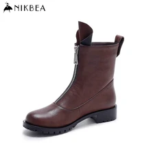 Nikbea Vintage Flat Ankle Boots Motorcycle Boots Women’s Winter Shoes 2016 Autumn Handmade Ladies Pu Leather Boots Botas Mujer