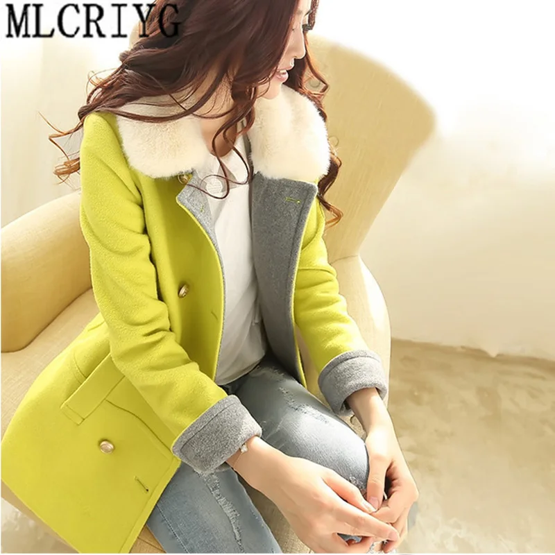 New 2019 Autumn Winter Warm Woolen Coats Women Long Slim Fit Double