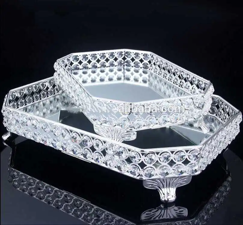 

Hotel Large Metal Plate Silver Rectangle Mirror Cake ServingTray Party and Wedding Decoration Cake Tray Wedding Silver Trays