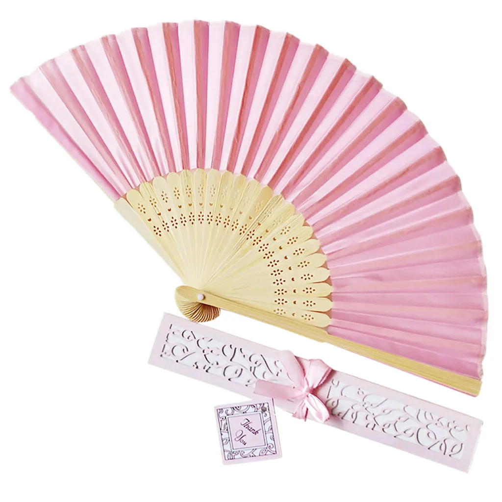 Свадебные ароматные вечерние, резные, бамбуковые, складные, шелковые веера, китайский стиль, деревянные веера, женские вееры, Abanicos Para Boda - Цвет: Розовый