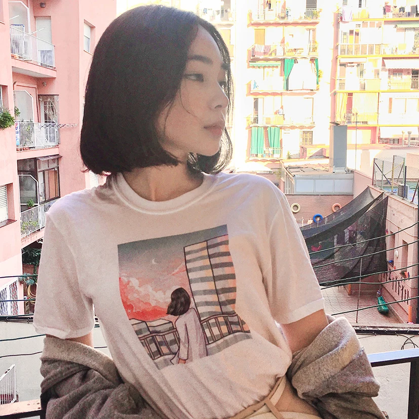City T Shirt Women Tumblr Fashion Cute Aesthetic Graphic Tee 90s Art Grunge Shirt Summer Fashion Short Sleeve White Tee Shirts Buy At The Price Of 4 39 In Aliexpress Com Imall Com