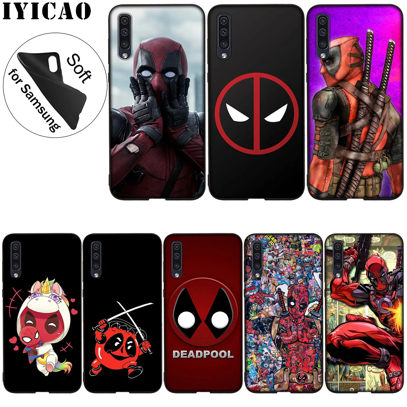 

IYICAO Deadpool Marvel Soft Silicone Case for Samsung Galaxy A70 A50 A40 A30 A10 M10 M20 M30 Black Cover