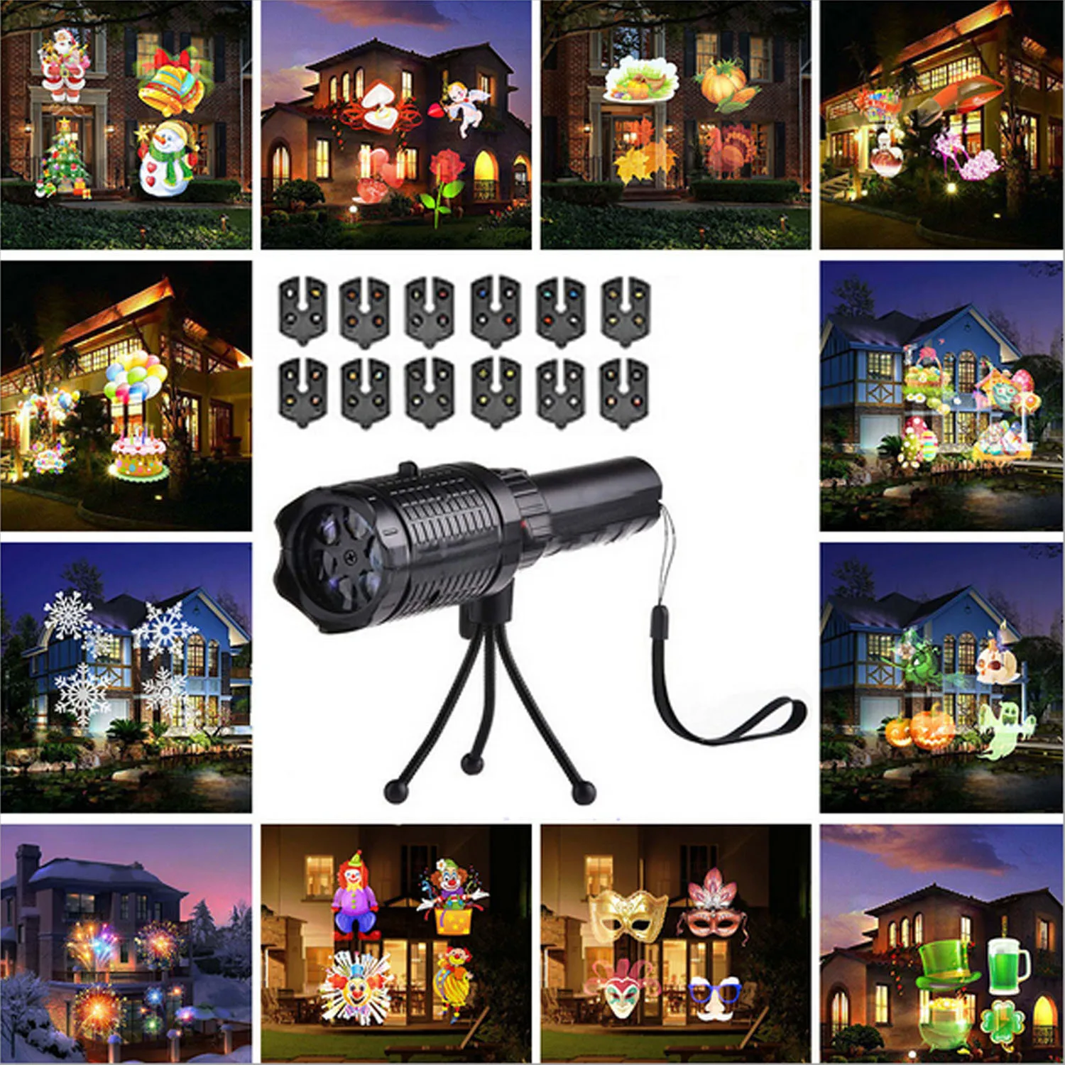 

Portable 2 in 1 USB Powered Handheld LED Projector Light Flashlight with 6 Slide Patterns Tripod for Christmas Halloween