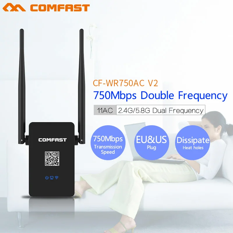Comfast CF WR750AC V2 Dual Band 750Mbps Wifi Repeater Roteador 802 11AC Wireless Router 2 4