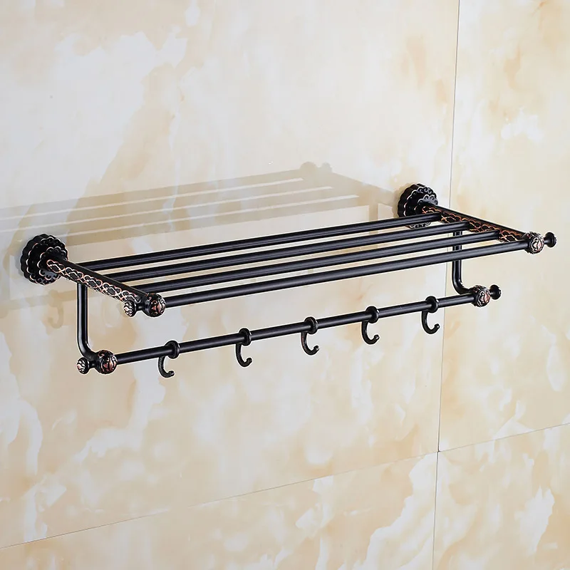 Black Towel Rack Полки для ванной комнаты, античная латунная настенная полка, вешалка для полотенец, держатель для полотенец, вешалка для полотенец, резные аксессуары для ванной комнаты, вешалка для полотенец 10712F - Цвет: Black Towel Rack