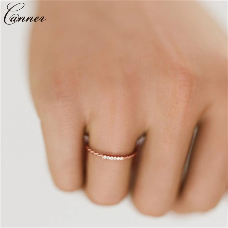 Wedding Engagement Rings Rose Gold Color Twisting Design Cubic Zircon Rings for Women Fashion Jewelry Gift anillos mujer Q4