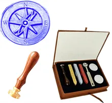 Vintage Cross Compass Wedding Invitation Custom Picture Logo Wax Seal Sealing Stamp Sticks Spoon Gift Box Set Kit