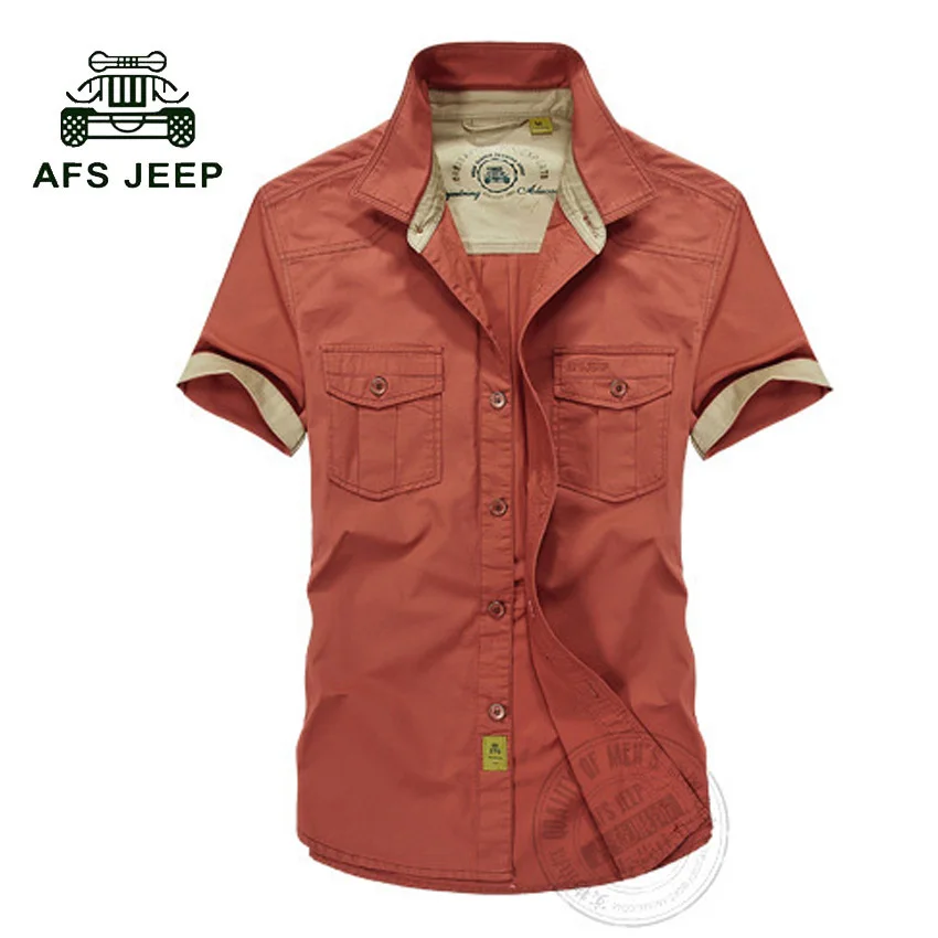 AFS Jeep Mens shirts 2017 Short sleeve Top quality 100 cotton Plus Size Loose men