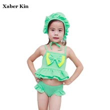 3 шт./компл. Купальник для девочек с шапками, милый детский купальник, милая пляжная одежда, комплект из двух предметов, купальник для девочек, бикини-костюм, G36-K389