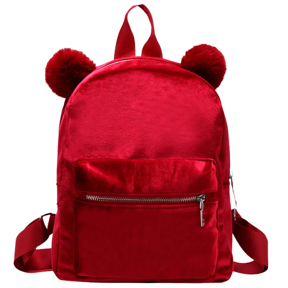 

Women Velour Backpack Girl Student Hairball Travel School Hand Bag Backpack Bookbag Mochila Gift Backbag Rucksack Daypack#23