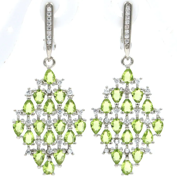 

Luxury Green Peridot White CZ Woman's 925 Silver Earrings 45x20mm