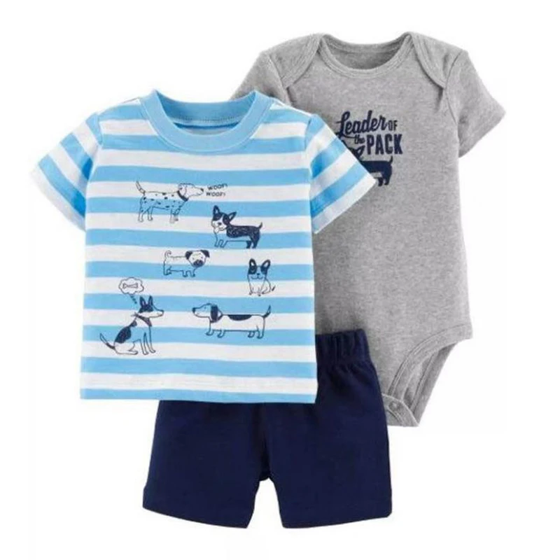 Одежда для маленьких мальчиков футболка с короткими рукавами и рисунком акулы Топы+ боди+ шорты, летняя одежда для новорожденных, комплект одежды для новорожденных, г - Цвет: 2