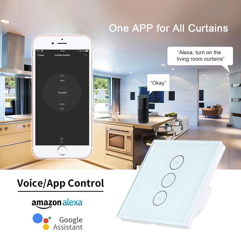 EU / US Wifi touch curtain switch wall switch voice control by Alexa /Google phone control For Electric curtain motor smart home