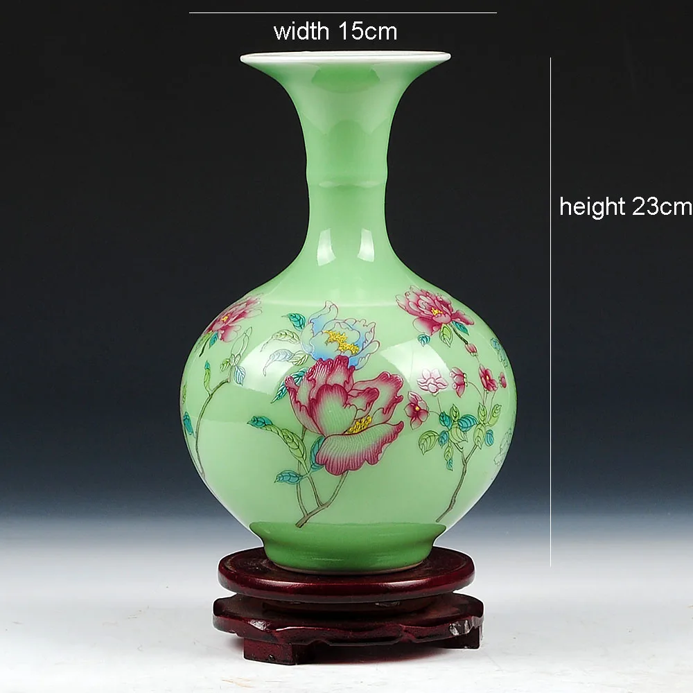 Антикварная ваза Jingdezhen Celadon пион предметы мебели зеленая глазурь Пион цветок исследование декоративно-прикладное искусство керамики - Цвет: 1